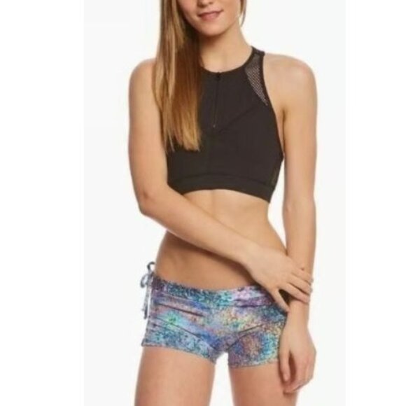 Betsey Johnson Performance Women's Black Zip Front Mesh Yoga Sports Bra Large - Picture 3 of 15